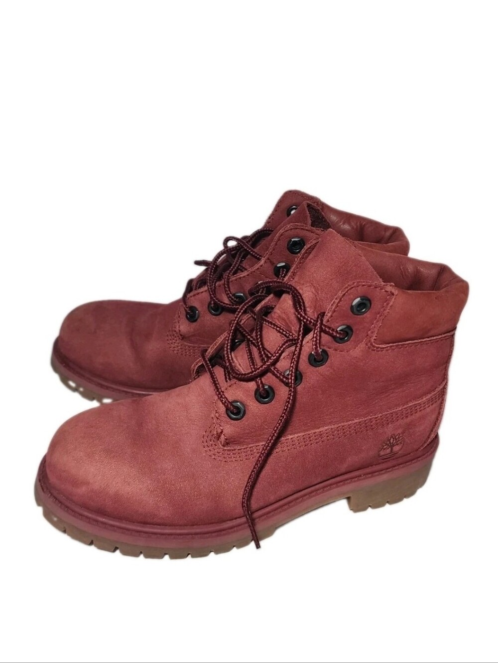 Timberland 6" Premium Boots YOUTH Girls Size 2 Suede Maroon Pink Boot EUC